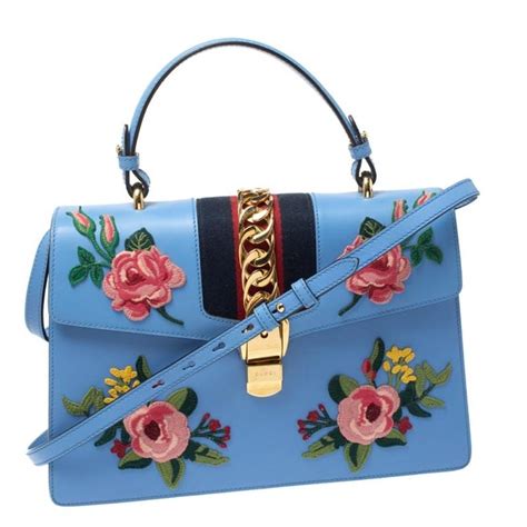 blue gucci sylvie web purse with flowers|Gucci Blue Floral Bags & Handbags for Women for sale .